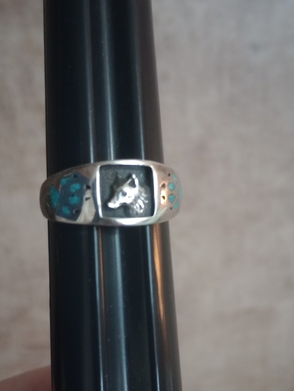 Sterling Turquoise Wolf Ring
